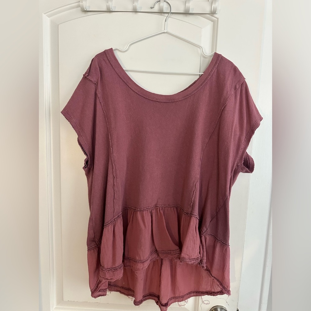 Distressed Mauve Peplum/Babydoll Top Sz. L